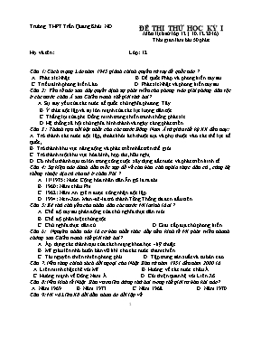 Đề và đáp án thi thử học kì I Lịch sử lớp 12 - Năm học 2016-2017 - Trường THPT Trần Quang Khải